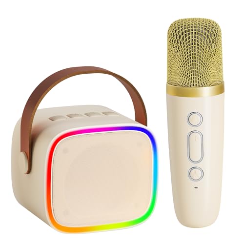 BONAOK Mikrofon Karaoke Maschine, Bluetooth Karaokemaschinen für Kinder Erwachsene, Tragbarer Karaoke-Player Mikrofon zum Aufladen, Kinder Elektronisches Spielzeug (Beige) von BONAOK