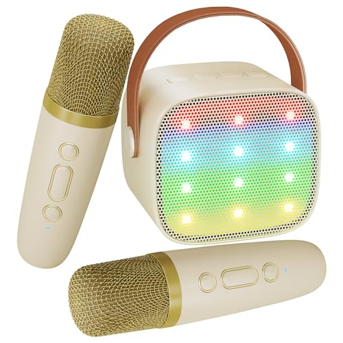 BONAOK Mikrofon Karaoke Spielzeug 2 Mikrofon, Bluetooth Karaokemaschinen für Kinder Erwachsene, Karaoke-Player Mikrofon zum Aufladen, Kinder Elektronisches Spielzeug (Beige) von BONAOK