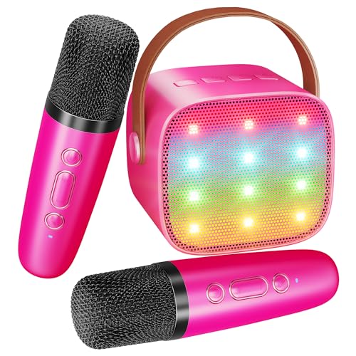 BONAOK Mikrofon Karaoke Spielzeug 2 Mikrofon, Bluetooth Karaokemaschinen für Kinder Erwachsene, Tragbarer Karaoke-Player Mikrofon zum Aufladen, Kinder Elektronisches Spielzeug (Rose) von BONAOK