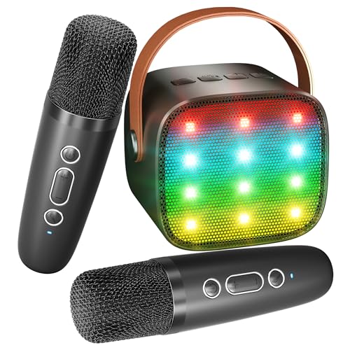 BONAOK Mikrofon Karaoke Spielzeug 2 Mikrofon, Bluetooth Karaokemaschinen für Kinder Erwachsene, Tragbarer Karaoke-Player Mikrofon zum Aufladen, Kinder Elektronisches Spielzeug (Schwarz) von BONAOK