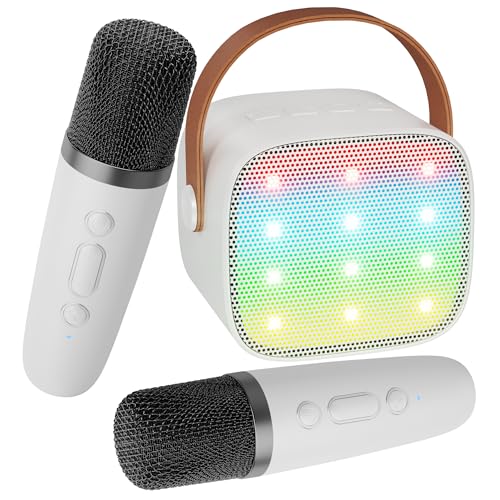 BONAOK Mikrofon Karaoke Spielzeug 2 Mikrofon, Bluetooth Karaokemaschinen für Kinder Erwachsene, Tragbarer Karaoke-Player Mikrofon zum Aufladen (Weiß) von BONAOK