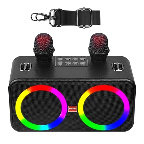 BONAOK Karaoke Mikrofon, Tragbare Karaoke-Maschine, Bluetooth-Karaoke-System mit 2 Karaoke Mikrofonen,Wiederaufladbare Party-Karaoke-Lautsprecher-Maschine, Musik-Karaoke Box mit Lichteffekt T30 von BONAOK