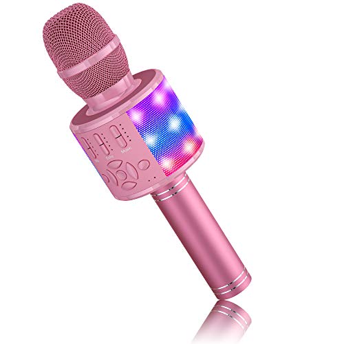 Mikrofon für Kinder Drahtlos, BONAOK Magic Sound Karaoke-Mikrofon, 4 in 1 Bluetooth Karaoke Maschine, Karaoke Mikrofon Gesangsmaschine für Erwachsene, für Party/Outdoor/Reisen (Rosa) von BONAOK