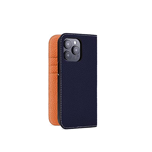 BONAVENTURA Diary Lederhülle geeignet für iPhone 14 Pro, Smartphone Hülle aus echtem Premium Leder blau-orange von BONAVENTURA