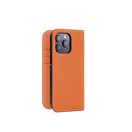 BONAVENTURA Diary Lederhülle geeignet für iPhone 14 Pro, Smartphone Hülle aus echtem Premium Leder orange von BONAVENTURA