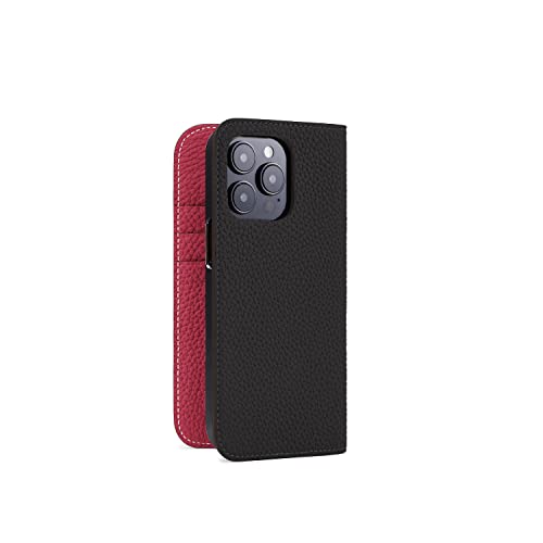 BONAVENTURA Diary Lederhülle geeignet für iPhone 14 Pro, Smartphone Hülle aus echtem Premium Leder schwarz-rot von BONAVENTURA