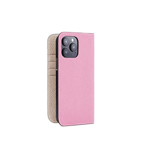 BONAVENTURA Diary Lederhülle geeignet für iPhone 14 Pro Max, Smartphone Hülle aus echtem Premium Leder beige-pink von BONAVENTURA