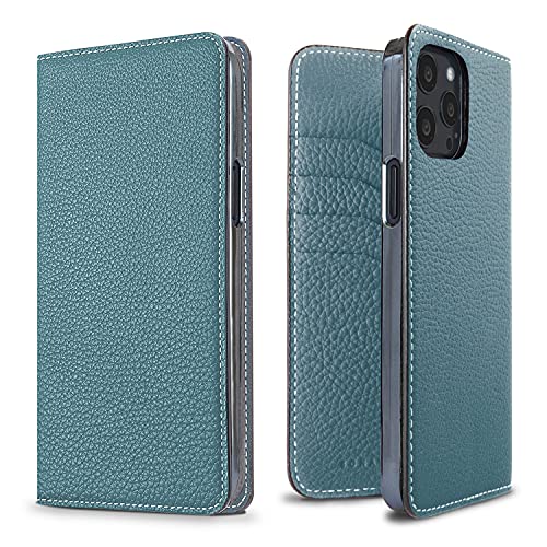 BONAVENTURA Diary Smartphone Hülle geeignet für iPhone 13 Pro Max, Lederhülle aus echtem Premium Leder, Cyan Blue von BONAVENTURA