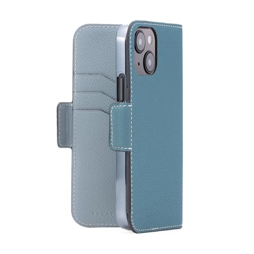 BONAVENTURA Kaiga Smartphone Lederhülle geeignet für iPhone 15, mit Standfunktion und Magnetverschluss aus echtem Premium Leder, hellblau von BONAVENTURA