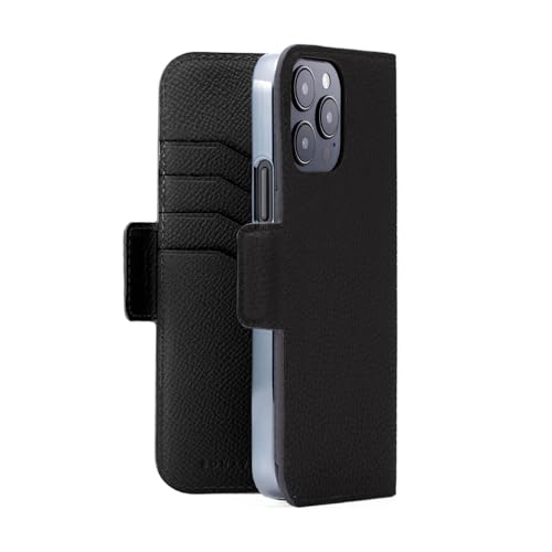 BONAVENTURA Kaiga Smartphone Lederhülle geeignet für iPhone 15Pro Max, mit Standfunktion und Magnetverschluss aus echtem Premium Leder, schwarz von BONAVENTURA