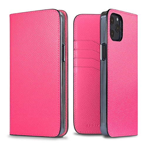 BONAVENTURA Noblessa Diary Smartphone Case geeignet für iPhone 12 Pro Max, Lederhülle aus Deutschem Premium Leder, Fushia Pink von BONAVENTURA