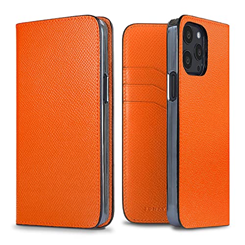 BONAVENTURA Noblessa Diary Smartphone Case geeignet für iPhone 13 Pro, Lederhülle aus Deutschem Premium Leder, Orange von BONAVENTURA