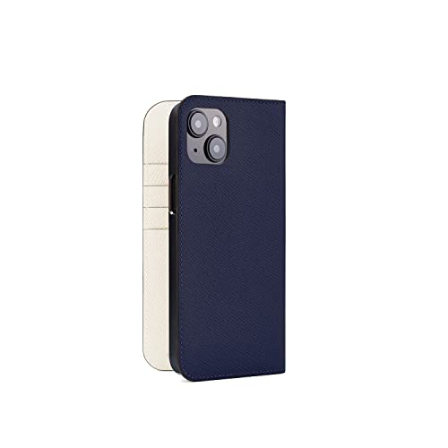 BONAVENTURA Noblessa Diary Smartphone Case geeignet für iPhone 14 Plus aus Deutschem Premium Leder, blau-weiß von BONAVENTURA