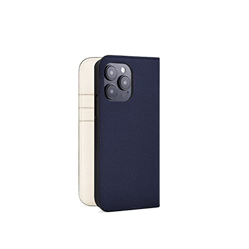 BONAVENTURA Noblessa Diary Smartphone Case geeignet für iPhone 14 Pro aus Deutschem Premium Leder, blau-weiß von BONAVENTURA