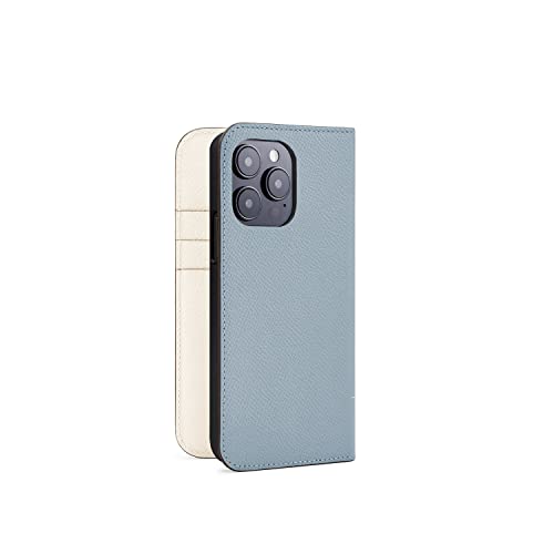 BONAVENTURA Noblessa Diary Smartphone Case geeignet für iPhone 14 Pro aus Deutschem Premium Leder, blau-weiß von BONAVENTURA