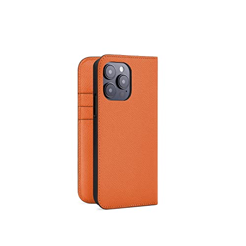 BONAVENTURA Noblessa Diary Smartphone Case geeignet für iPhone 14 Pro aus Deutschem Premium Leder, orange von BONAVENTURA
