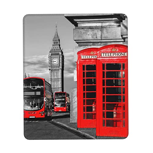 BONDIJ England UK Retro-London-Telefon-Mauspad mit rutschfester Gummiunterseite, wasserdichtes Gaming-Mauspad, personalisierbares Mauspad, waschbare Mauspads für Büro, 21,1 x 26,2 cm von BONDIJ