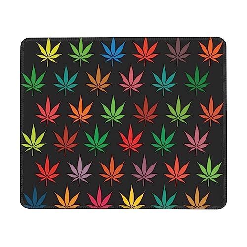 BONDIJ Mauspad mit bunten Cannabisblättern, rechteckig, rutschfeste Gummi-Schreibtischunterlage für Laptop, Computer, Büro, 22,6 x 26,2 cm von BONDIJ