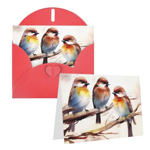 Bedruckte Grußkarte mit Vögeln auf einem Ast, blanko, 15,2 x 10,2 cm, lustige Geburtstagskarten, Weihnachtskarten mit bunten Umschlägen für alle Anlässe von BONDIJ