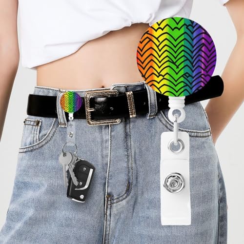 Gay Pride Regenbogen Muster einziehbare Abzeichenrolle Niedlicher Krankenschwester Badge Halter mit Krokodilklemme Name Dekorative Abzeichen Rollen Badge Clip ID Kartenhalter von BONDIJ