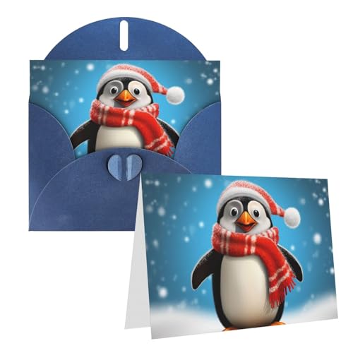 Lustige Weihnachtskarten mit Pinguin-Motiv, bedruckte Grußkarte, innen blanko, gefaltet, 15,2 x 10,2 cm, lustige Geburtstagskarten, Weihnachtskarten mit bunten Umschlägen für alle Anlässe von BONDIJ