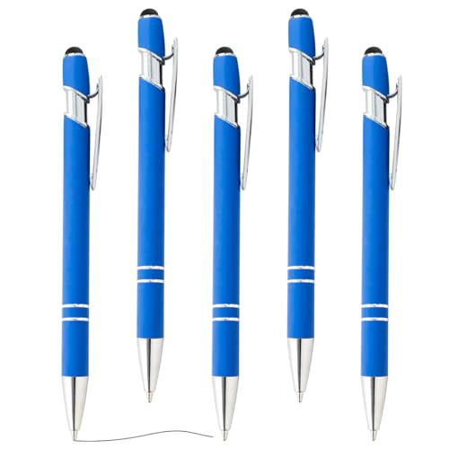 5 Stück 2 in 1 Touchscreen Stylus Pen Universal,Kugelschreiber Schwarze Tinte, Druckkugelschreiber Stylus Pen für Unterschrift Touch Screen Büro Schulbedarf Haushalt(Blau) von BONHHC