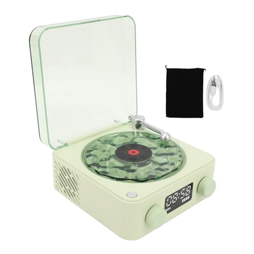 BONKZEBU Vintage -Plattenspieler -Lautsprecher, Crystal Clear Stereo Sound Wireless Lautsprecher, Soft Night Light Record Player, mit Uhr und Weiches Nachtlicht für Heimschlafzimmer (Grün) von BONKZEBU