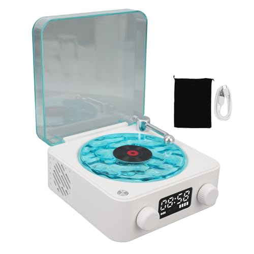 BONKZEBU Vintage -Plattenspieler -Lautsprecher, Crystal Clear Stereo Sound Wireless Lautsprecher, Soft Night Light Record Player, mit Uhr und Weiches Nachtlicht für Heimschlafzimmer (Weiß) von BONKZEBU