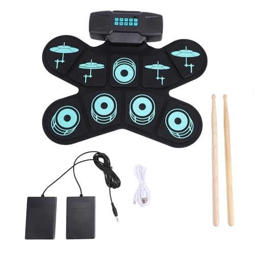 Elektrische Trommel -Set, 9 Pad Tragbare Elektronische Trommelrollen -Übungskissen, Dynamic Sound Qualit Electric Set mit Sticks Kopfhörer -Buchse -Lautsprecher -Pedalen von BONKZEBU