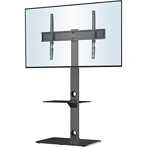 BONTEC TV Ständer für 30-70 Zoll LED OLED LCD Plasma Flach & Curved Fernseher bis 40 kg, Höhenverstellbarer Hoher TV Bodenständer mit 2 Stufigen Regalen aus Gehärtetem Glas, Max. VESA 600 x 400 mm von BONTEC