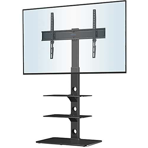 BONTEC TV Ständer für 30-70 Zoll LED OLED LCD Plasma Flach & Curved Fernseher bis 40 kg, Höhenverstellbarer Hoher TV Bodenständer mit 3 Stufigen Regalen aus Gehärtetem Glas, Max. VESA 600 x 400 mm von BONTEC