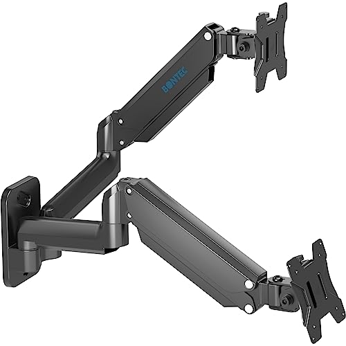 BONTEC Wandhalterung 2 Monitore für 13-27 Zoll Bildschirme bis zu 8 kg, voll einstellbarer Gasfeder-Monitorarm, ergonomisch höhenverstellbar, neigbar/schwenkbar und drehbar, VESA 75x75/100x100 von BONTEC