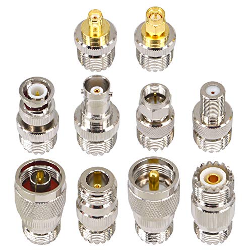 BOOBRIE 10 Stück SO239 UHF Adapter Kit UHF Buchse Koaxial Adapter UHF auf UHF/UHF auf SMA/UHF auf BNC/UHF auf N/UHF auf F Adapter UHF Kabelstecker Buchse auf Buchse Kabelstecker SO239 Stecker von BOOBRIE