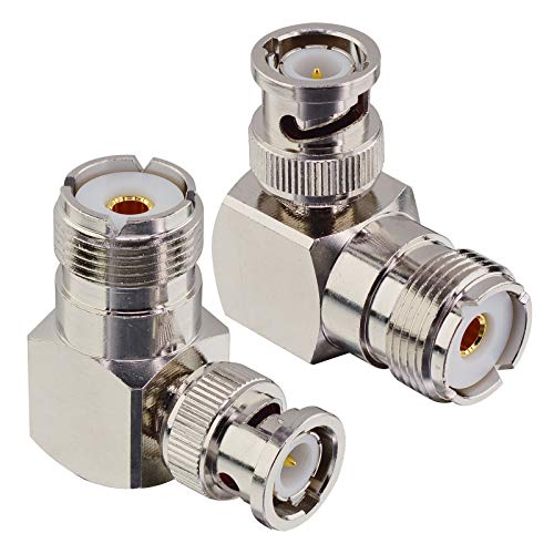 BOOBRIE 2 x L Form UHF zu BNC-Stecker, BNC-Stecker auf Buchse, UHF Stecker BNC zu UHF L rechtwinklig 90 Grad RF Koaxialkabel Adapter BNC Stecker auf SO239 Anschluss von BOOBRIE