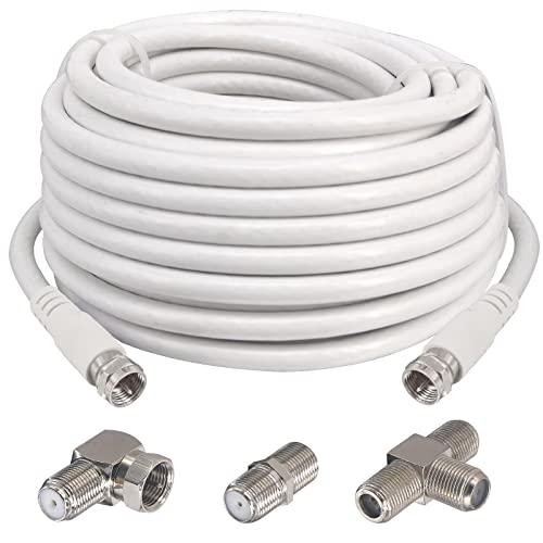 BOOBRIE Kit Verlängerungskabel Sky 10M Koaxialkabel TV Weiß F-Stecker auf Stecker RG6-Kabel + 3 F-Kupplungen F-Buchse auf Buchse F-Stecker auf Buchse rechtwinkliger 3-Wege-Adapter F-Buchse von BOOBRIE