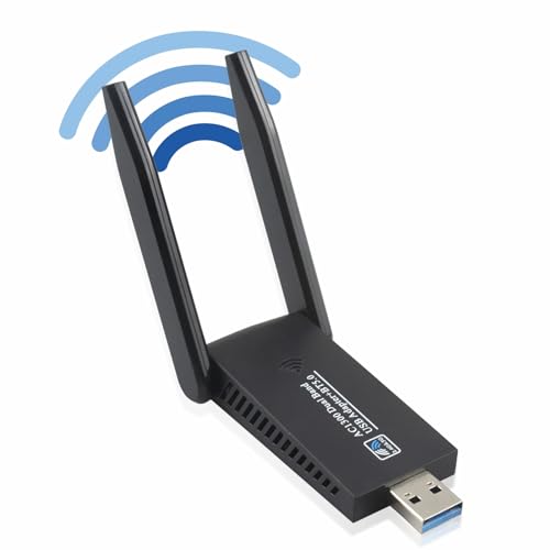 BOOBRIE WLAN Stick für PC Dual Band 2.4Ghz 5Ghz Antenne USB 3.0 Adapter 1300Mbps mit MU-MIMO Wireless WLAN Srick für Laptop/Desktop/PC，Kompatibel mit Windows 10/8/7/Vista/XP, Mac OS X von BOOBRIE