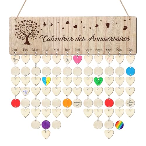 BOOMTOP Französisch Holz Kalender Anhänger Geburtstagskalender DIY Jubiläum Kalender Geschenke von BOOMTOP