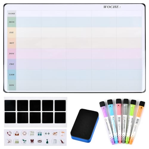 BOPHIS Magnetischer Wochenplaner Familie Abwischbar,Whiteboard Wochenplaner,Planungstafel,Abwischbare Magnet Planungstafeln für Menüplanung und Einkaufsliste Memoboard auf Deutsch,6 Marker & Radierer BOPHIS Magnetischer Wochenplaner Familie Abwischbar,Whiteboard Wochenplaner,Planungstafel,Abwischbare Magnet Planungstafeln für Menüplanung und Einkaufsliste Memoboard auf Deutsch,6 Marker & Radierer von BOPHIS
