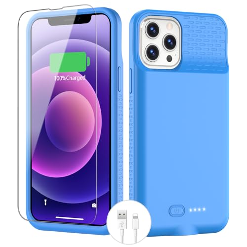 BOPPS Akku-Schutzhülle für iPhone 12/12 Pro, ultradünn, 7000 mAh, tragbar, wiederaufladbar, mit 1 x Displayschutzfolie und 1 x Kabel, für iPhone 12/12 Pro Ladehülle (6,1 Zoll), Blau von BOPPS