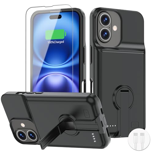 BOPPS Akkuhülle für iPhone 16, 15 W, schnell 【8000 mAh】 Stärkeres Akku-Ladegerät mit rutschfestem TPU-Design, für iPhone 16, Ladehülle, Schwarz von BOPPS