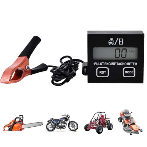 Digitaler Drehzahlmesser, 2 Takt Digital Tachometer, Induktiver Drehzahlmesser Motorsäge Benzinmotor Rasenmäher Clip-drehzahlmesser Kettensäge Hoher Kettensägen Austauschbarer Akku von BORDEAG