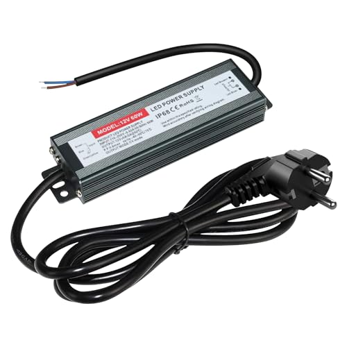 LED Trafo 12V 60W 5A - IP67 Wasserdichter LED Transformator, LED Netzteil Treiber 230V auf DC 12V Driver für Außenbeleuchtung, Strahler und Lichtbänder von BORDEAG