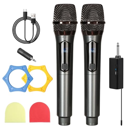 Mikrofon Kabellos,2 Stück Kabelloses Mikrofon Mit Wiederaufladbarem Empfänger,Wireless Microphone Set,Dual Funkmikrofon,Wiederaufladbares Funkmikrofon Für Party,Gesang,Karaoke,Hochzeit,Vortrag von BORDEAG