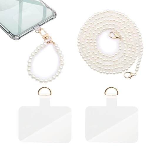BORISCA Handykette Universal, 1 Handykette Perlen Weiß Lang + 1 Handykette Kurz Handgelenk, Handykette zum Umhängen Damen Perlenkette Handy mit 2 Klarem Einsätzen BORISCA Handykette Universal, 1 Handykette Perlen Weiß Lang + 1 Handykette Kurz Handgelenk, Handykette zum Umhängen Damen Perlenkette Handy mit 2 Klarem Einsätzen von BORISCA