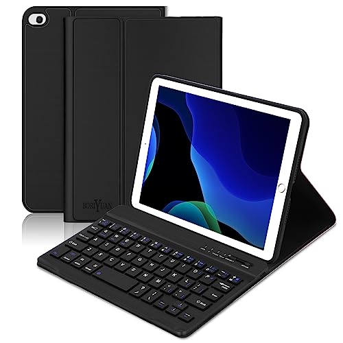 BORIYUAN iPad Mini Tastaturhülle, abnehmbare kabellose Bluetooth-Tastatur, schlankes Folio-Smart-Cover für Apple iPad Mini 5 2019/iPad Mini 1 2 3 4 – Schwarz von BORIYUAN