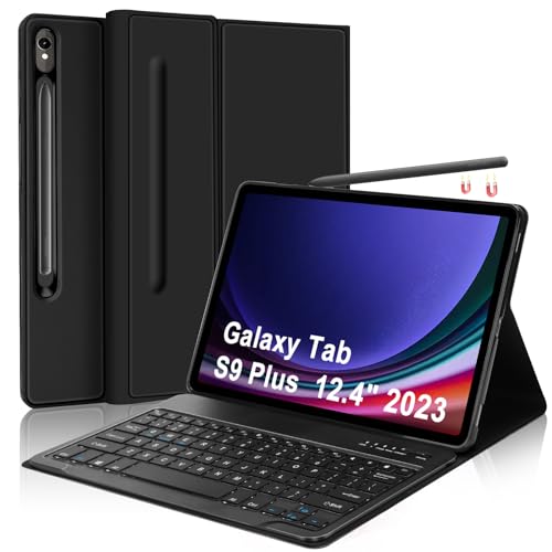 Tastatur-Hülle für Samsung Galaxy Tab S9 Plus 12,4 Zoll 2023 – abnehmbare kabellose Bluetooth-Tastatur, schlankes Folio-Smart-Cover mit S-Stifthalter für Galaxy Tab S9 Plus/S8 Plus/S7 FE/S7 Plus von BORIYUAN