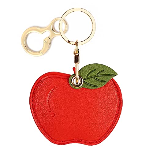 Leder-Schlüsselanhänger-Halter, kompatibel mit Apple AirTag, kratzfester Finder, GPS-Tracker-Hülle für Brieftaschenschlüssel (roter Apfel) von BORKUANA