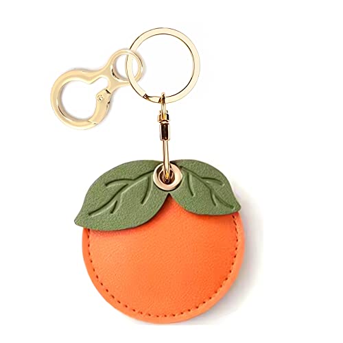 BORKUANA Leder-Schlüsselanhänger-Halterung, kompatibel mit Apple AirTag, kratzfester Finder, GPS-Tracker-Hülle für Brieftaschenschlüssel (Orange) von BORKUANA