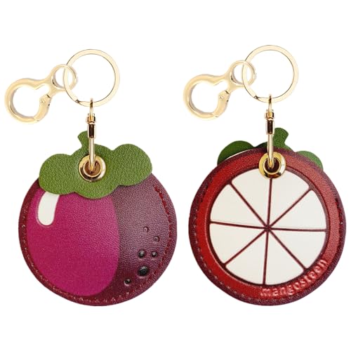 Leder-Schlüsselanhänger-Hülle, kompatibel mit AirTag, niedliche Airtag-Hülle mit Schlüsselanhänger, GPS-Tracker-Hülle für Schlüssel, Mangosteen Leder-Schlüsselanhänger-Hülle, kompatibel mit AirTag, niedliche Airtag-Hülle mit Schlüsselanhänger, GPS-Tracker-Hülle für Schlüssel, Mangosteen von BORKUANA