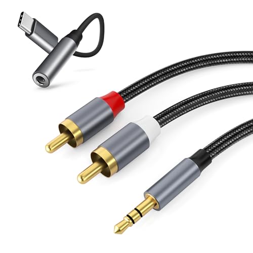 BORLTER CLAMP 3,5mm auf RAC Lotus Kabel zweigeteilt mit USB C Audiokabel Adapter, AUX auf RAC Audio Adapterkabel, geeignet für Auto Handy, Audio Klinke Adapter BORLTER CLAMP 3,5mm auf RAC Lotus Kabel zweigeteilt mit USB C Audiokabel Adapter, AUX auf RAC Audio Adapterkabel, geeignet für Auto Handy, Audio Klinke Adapter von BORLTER CLAMP